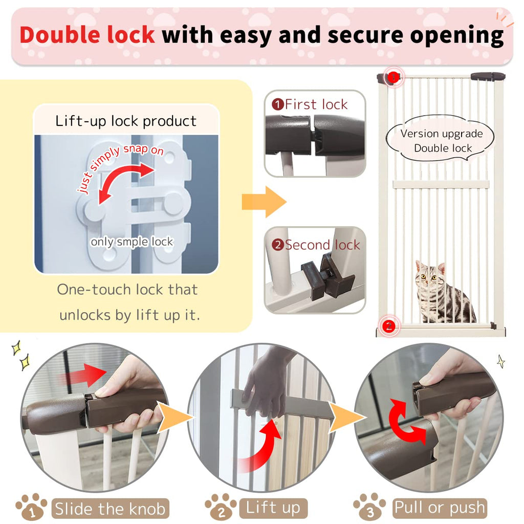 Lumizone 61.02" Extra Tall Pet Gate for Cat Dog 30.12"-34.05" Wide Cream