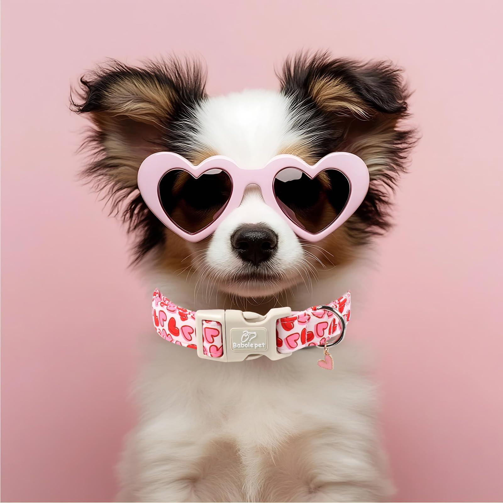 Babole Pet Valentines Dog Collar for Small Dogs - Pink Valentine Hearts Dog Collars, Girly Love Female Dogs Collars, Lightweight Adjustable Cute Puppy Collar with Quick-Release Buckle S