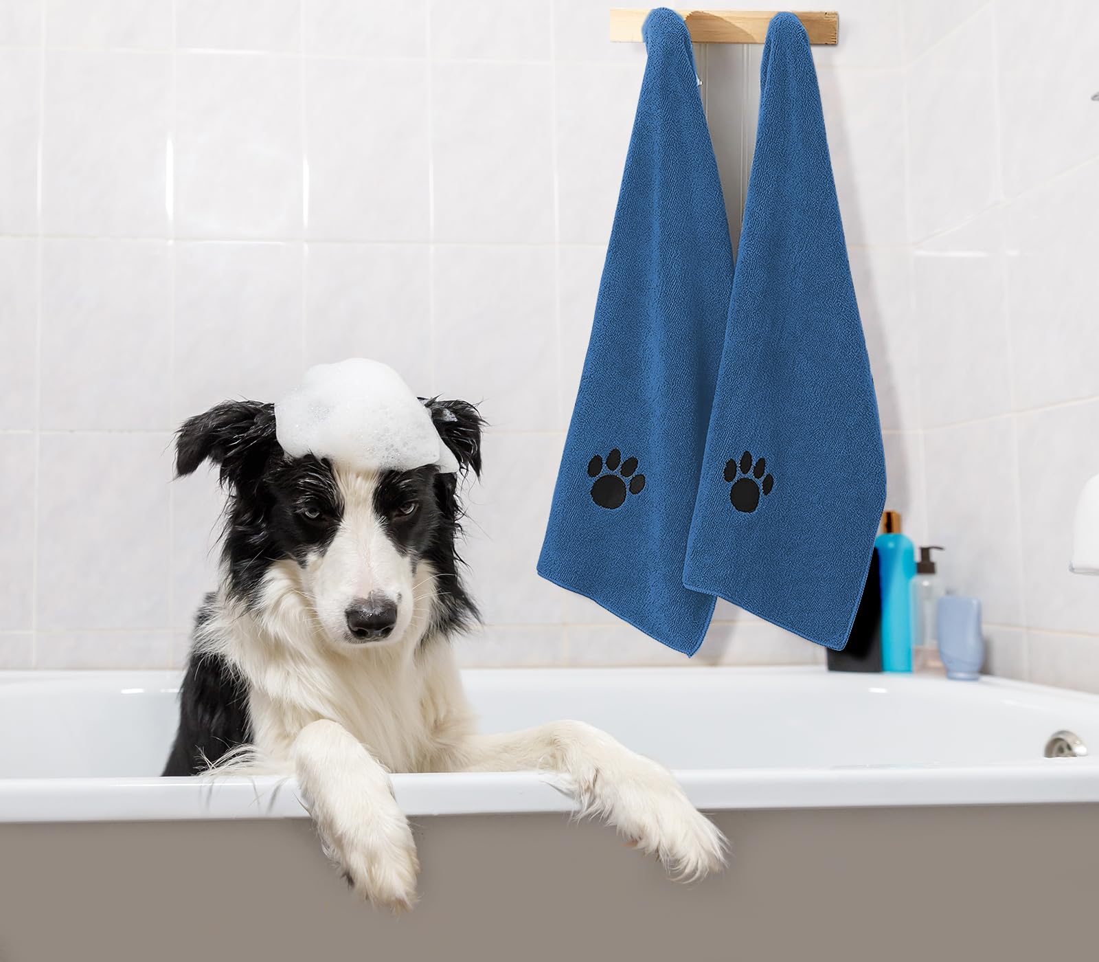 Puomue Microfiber Dog Towels for Drying Dogs, Super Absorbent and Soft Pet Grooming Towel, 40 Inch X 23.6 Inch, Perfect for Large, Medium or Small Dogs, Blue