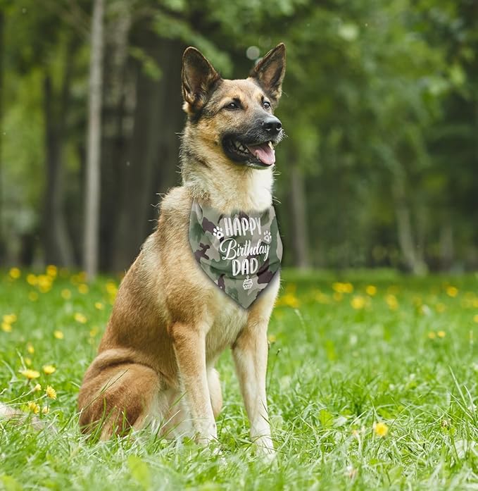 K32 Camouflage Dog Bandana - Happy Birthday Dad Dog Scarf Accessory for Pet Scarf Gift