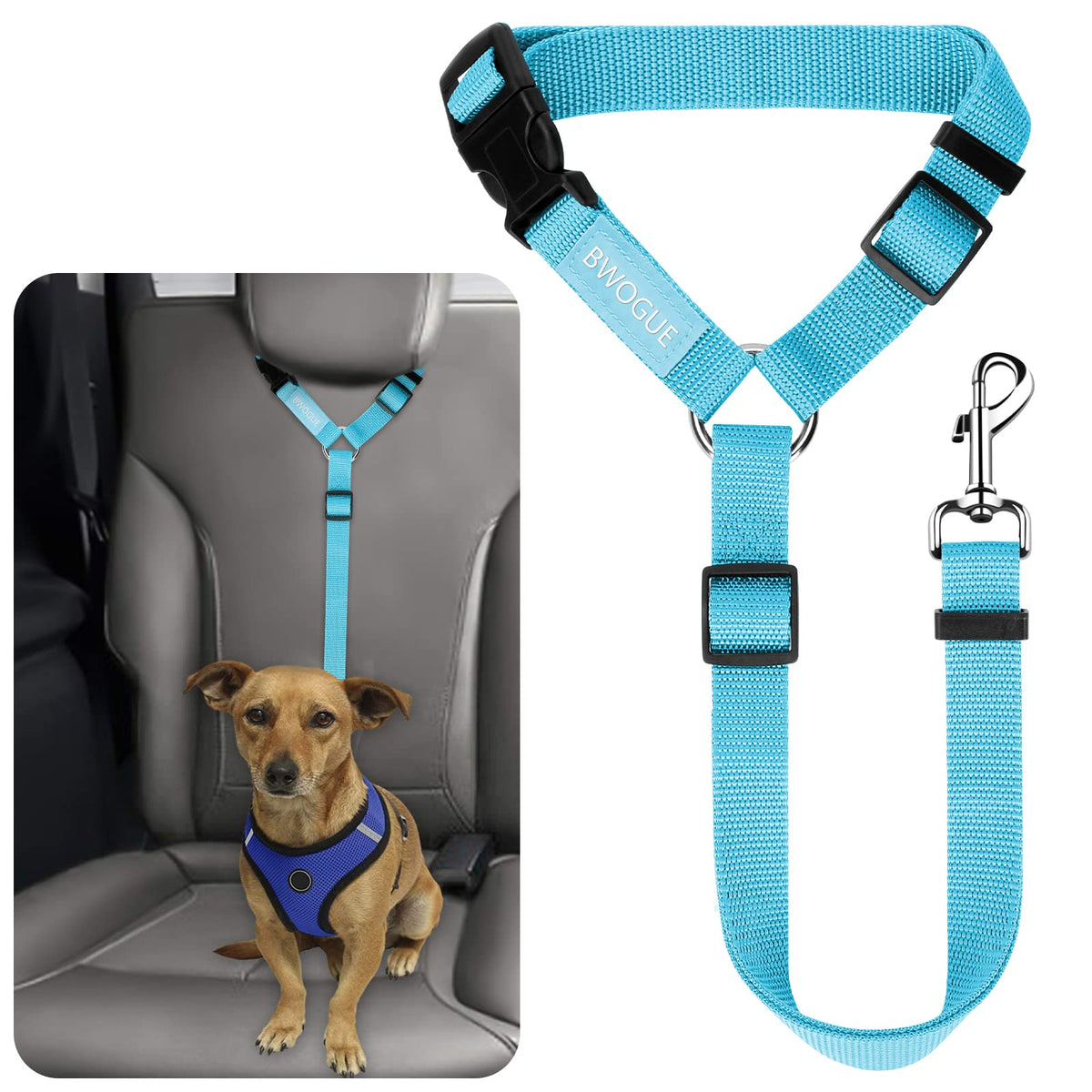 BWOGUE Dog Seat Belt for Car, Headrest Restraint Reflective Bungee, 1 Pack