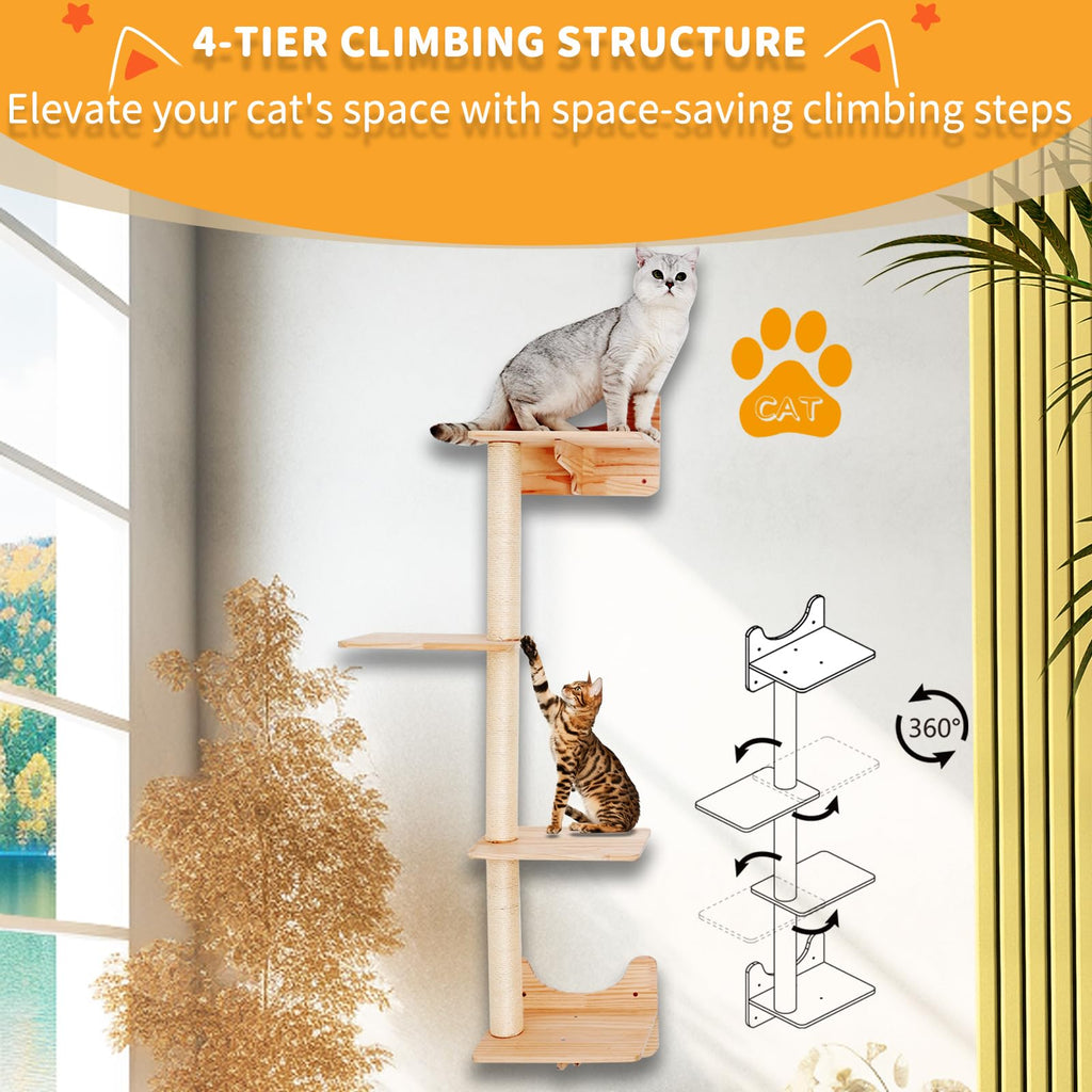 NOVGOBHOT Cat Shelves for Wall – Cat Climbing Furniture Set for Large Cats with House, Bridge Ladder, 3 Scratching Posts & 5 Steps