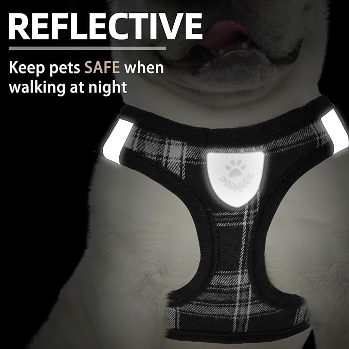 PUPTECK Adjustable Dog Harness Collar and Leash Set Step in No Pull Pet Harness for Small Medium Dogs Puppy and Cats Outdoor Walking Running, Soft Mesh Padded Reflective Vest Harnesses, Black M