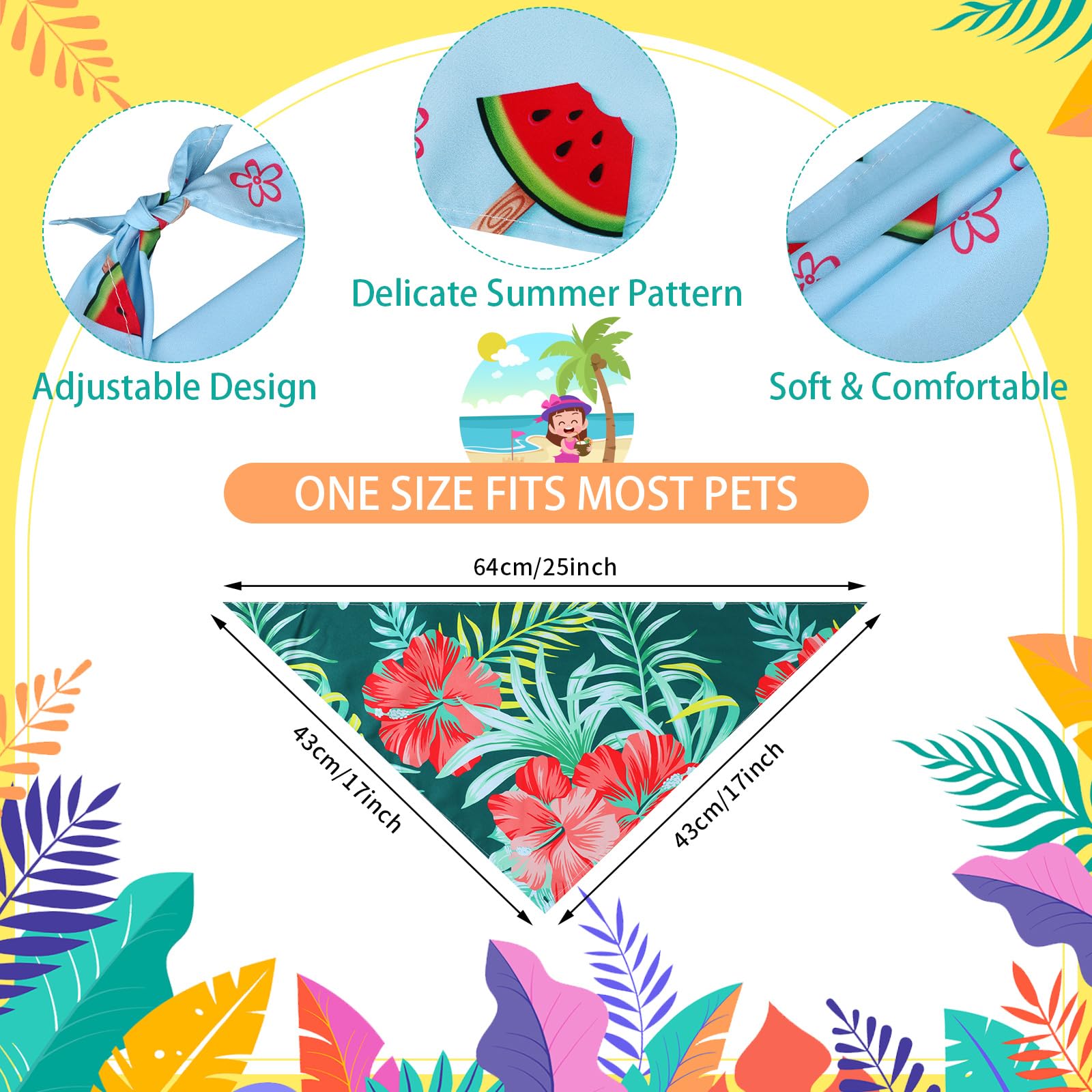 Huhumy 100 Pcs Hawaiian Dog Bandanas Bulk Pet Bibs Colorful Triangle Scarf Pet Bandanas for Medium Large Dogs Hawaiian Summer Luau Party Birthday Costume Decor