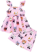 Popshion Girls Summer 2 Piece Outfit Toddler Girl Cat Clothes Cat Ruffle SleeveShirt Top + Shorts Kitten Short Set Cute Baby Girls Clothing Set Size 4t/2234