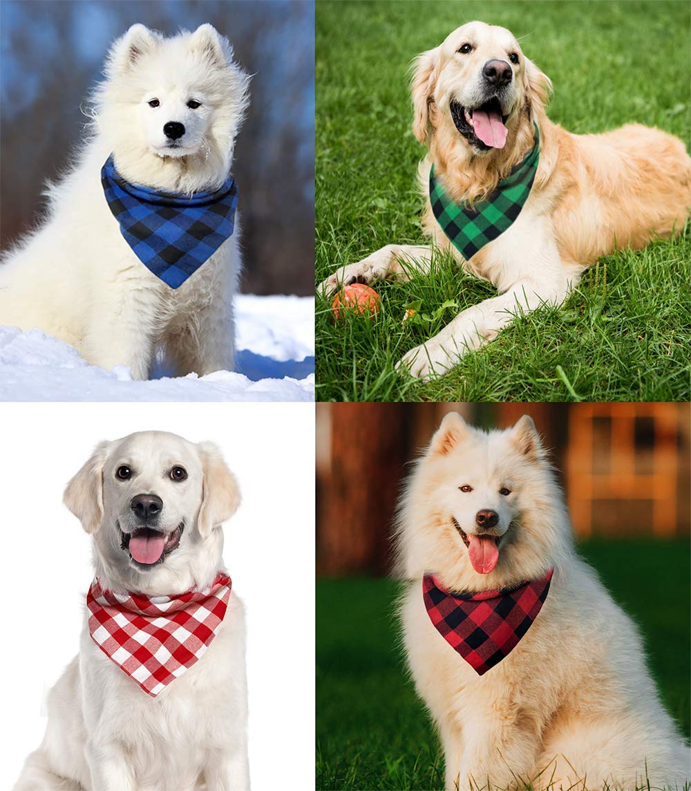 Christmas Plaid Dog Bandana with Button, Fall Dual Layer Soft Cotton Triangle Dog Scarf Kerchief Washable Girl Boy Dog Bandanas Adjustable Accessories for Small Medium Large Extra Large Dog Puppy Pet