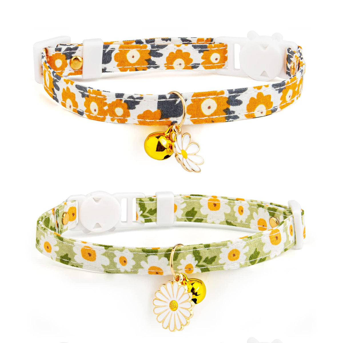 2 Pack Cotton Breakaway Cat Collar with Bell Dark Blue & Light Blue White Snowflake Pendant Cute Kitten Cat Collar Suitable for Girls and Boys
