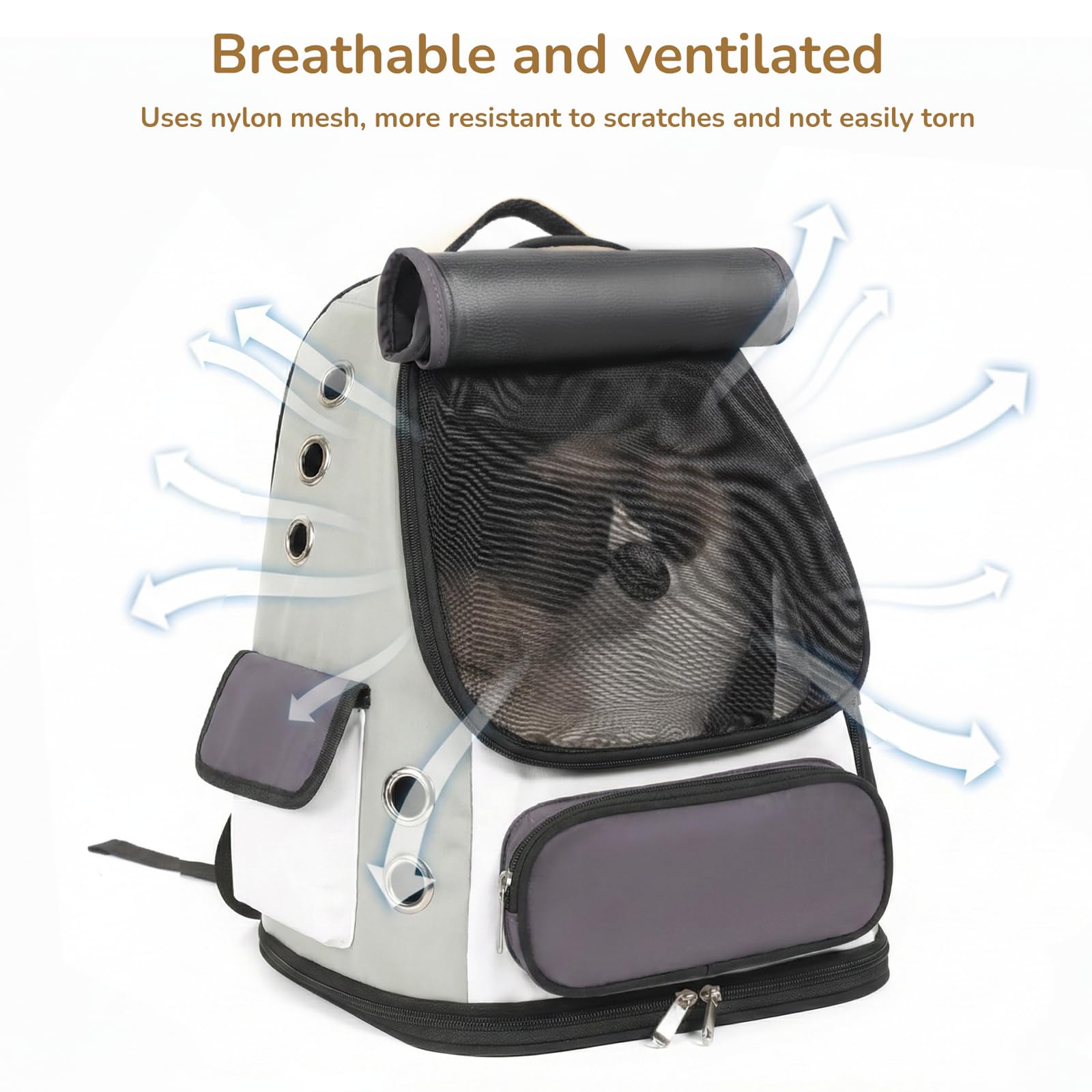 GixDix Cat Backpack Carrier, TSA Airline Approved Pet Travel Bag for Small Medium Dogs, Ventilated Hiking Camping Backpack for Cats, Kitten and Puppy up to 18 lbs, Gray Mesh