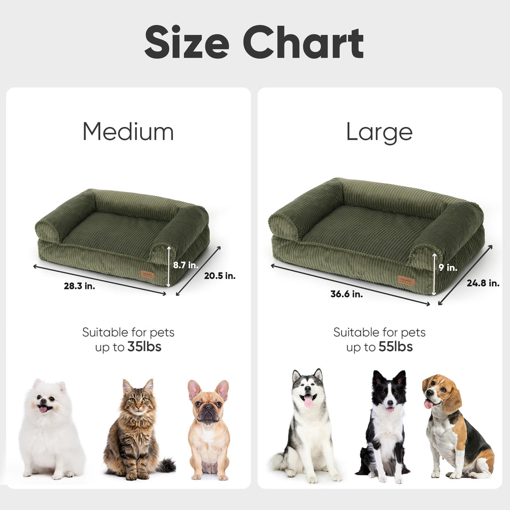 FUKUMARU Dog Couch Bed, Corduroy Cozy Cat Bed, Waterproof, Washable Cover