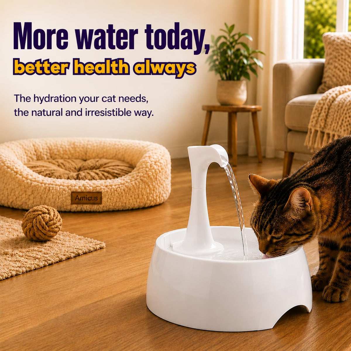 Aqua First Pet Water Fountain - Automatic Drinking Bowl for Cats and Dogs - Light and Portable - Replaceable Filters - Ergonomic Design - 1.2L/42 fl oz - White