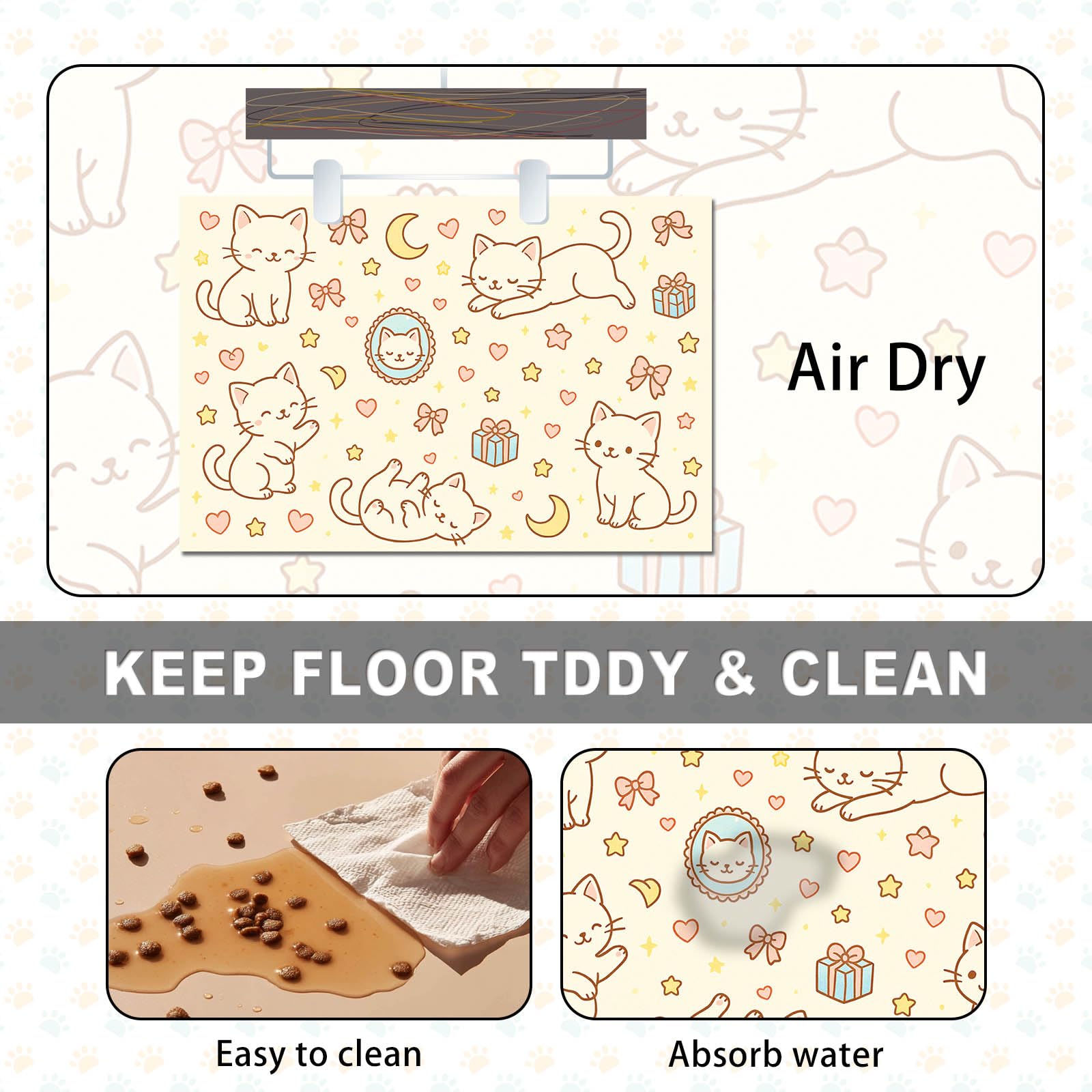 HOMETITUTE Cat Food Mat Easy Clean Bowl Placemat 24 x 16 Inch