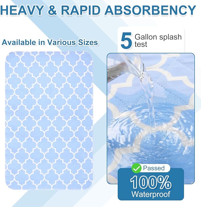 OUTCREATOR® Washable Bed Pads 34" x 76" (Pack of 2), Incontinence Mattress Protector, Anti-Slip Waterproof Underpads for Adults Kids Elderly Pets, Absorbency & Reusable Bedwetting Pads (Blue)