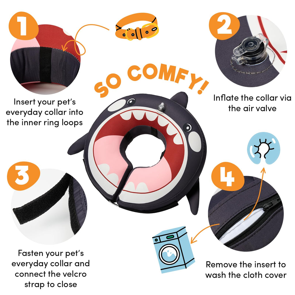 BENCMATE Inflatable Dog Cone Collar Alternative After Surgery Small,Orca