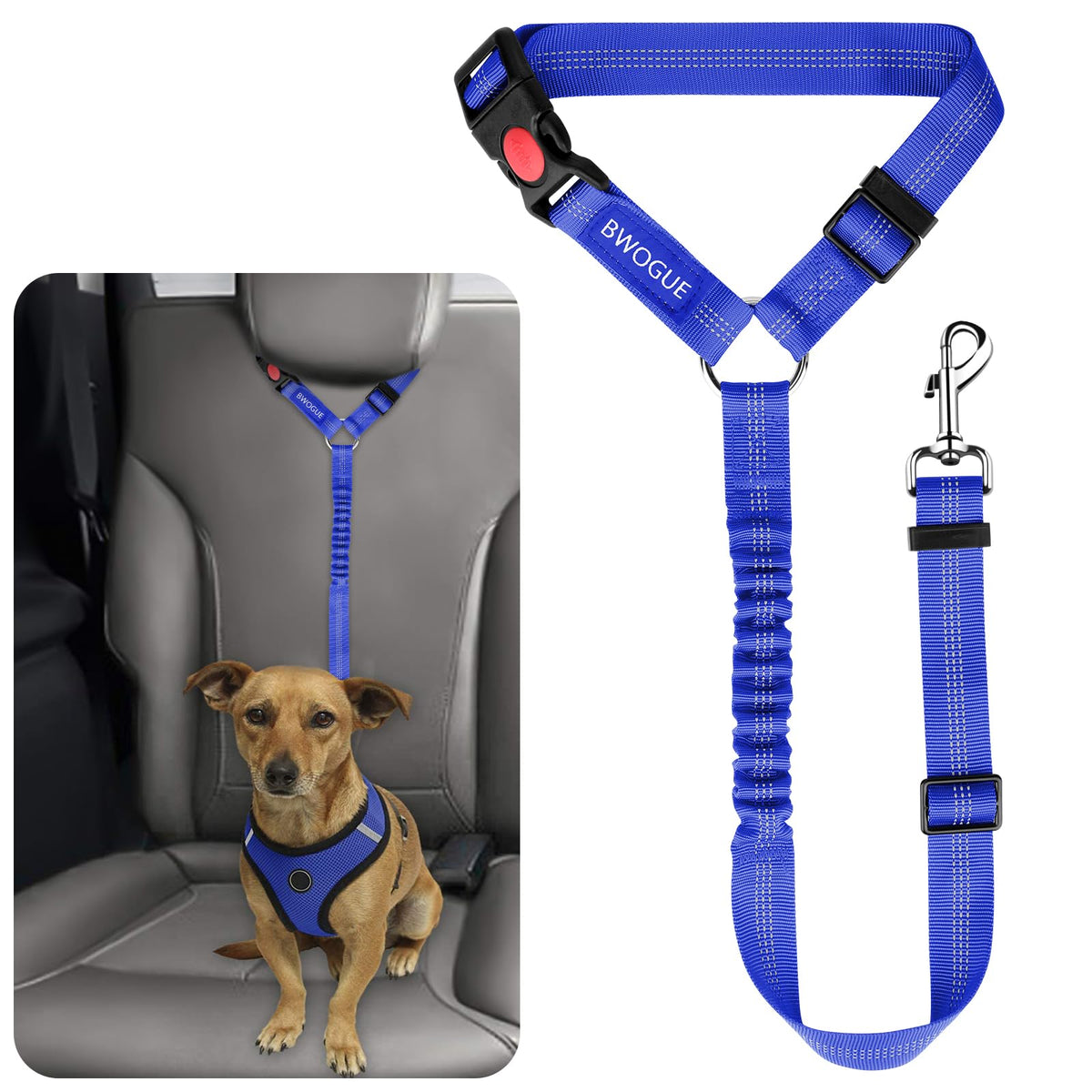 BWOGUE Dog Seat Belt for Car, Headrest Restraint Reflective Bungee, 1 Pack