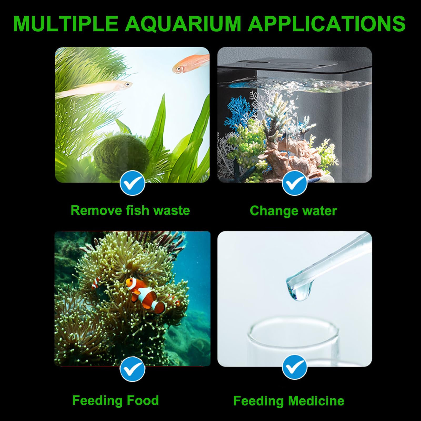 50ml Manual Coral Fish Feeder/Water Changer/Waste Remover with 2pcs Extension Pipes, Fecsam 17.7inch Aquarium Clean Tool for Fish Tank Cleaning, Aquatic Pipette Dropper, Gravel Cleaner Siphon