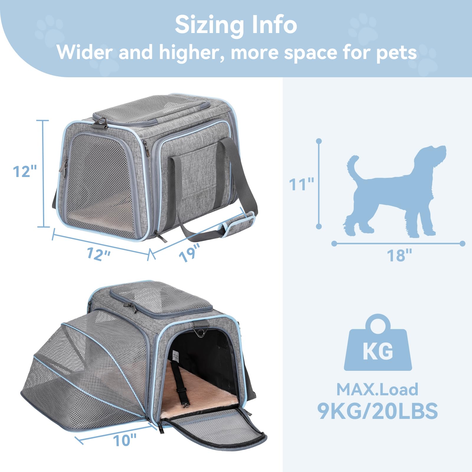Petsfit Large Expandable Cat Carrier for Travel, Up to 18 lb