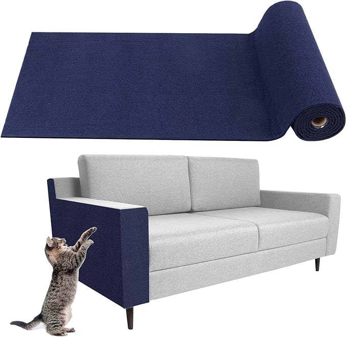 Climbing Cat Scratcher Mat Trimmable Cat Scratching Post Carpet Self Adhesive Carpet Mat Pad Replacement for Cat Tree Shelves Post Couch Wall Furniture Steps DIY Protector (Dark Blue, 15.8’’x39.3’’)