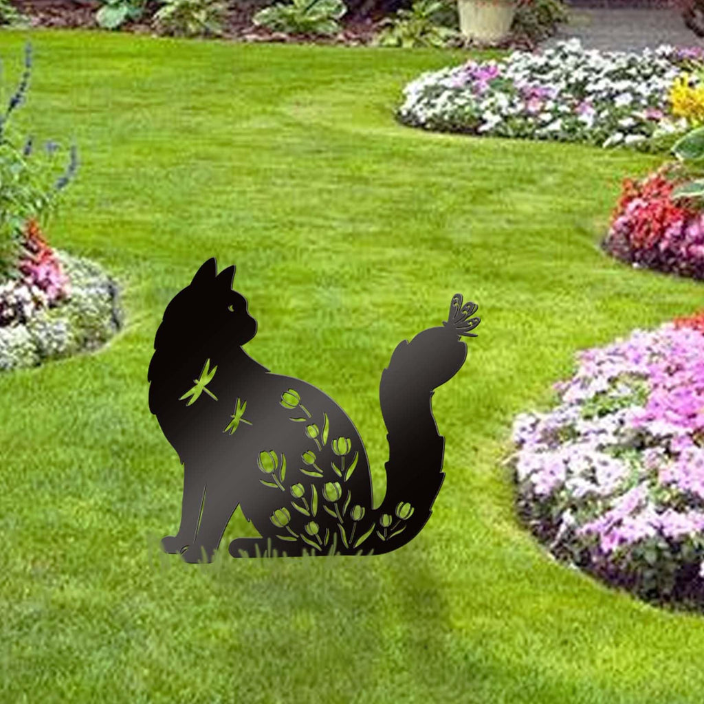Bnesi Outdoor Cat Decorations, Floral Cat Memorial Grave Marker Yard Stake