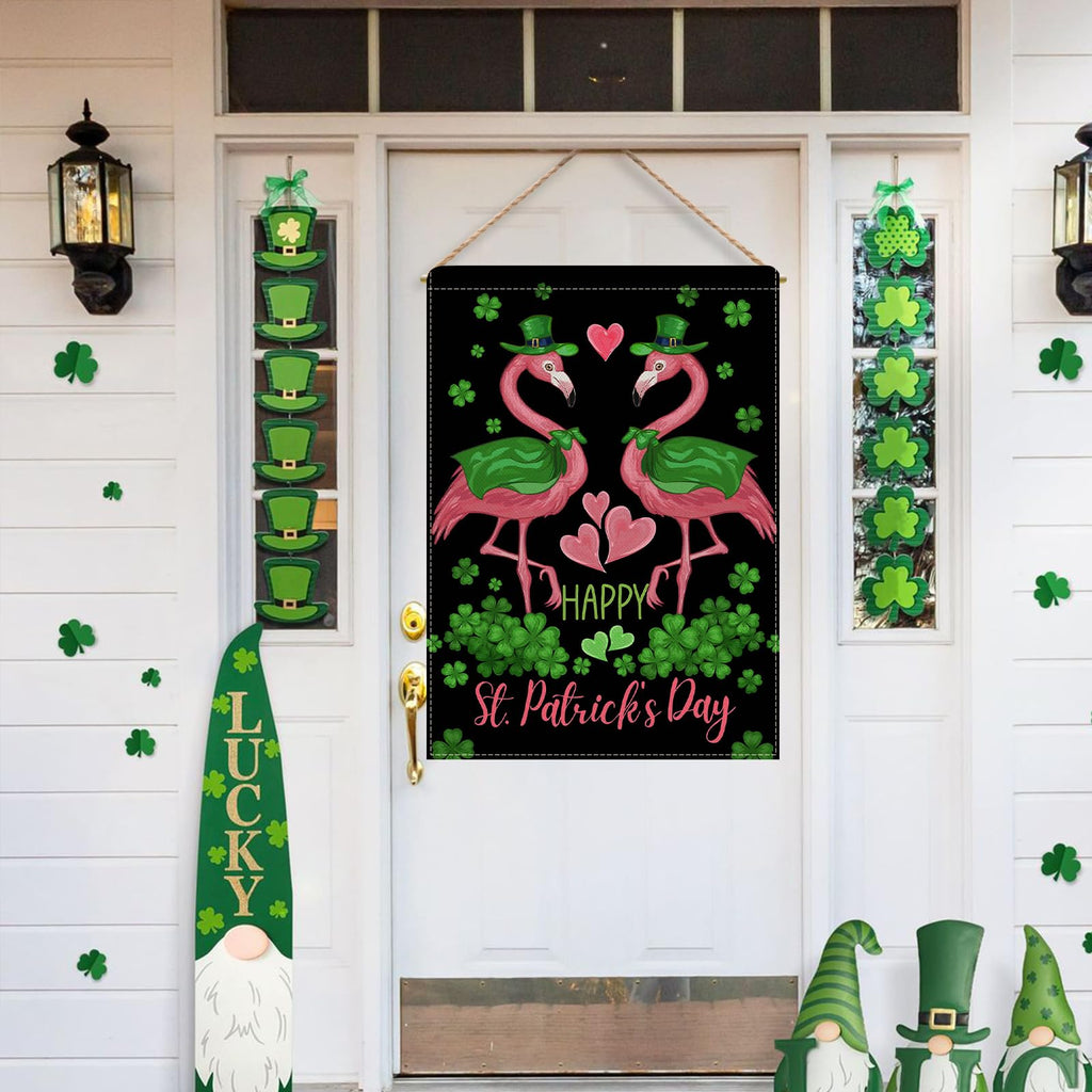 Dyrenson Happy St Patricks Day Flamingo 28 x 40 House Flag Double Sided