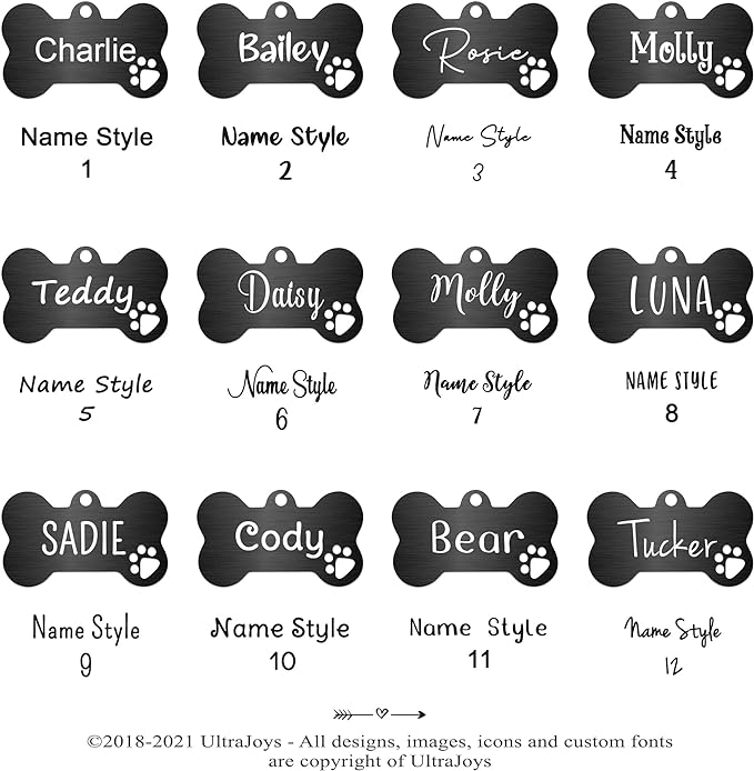 Ultra Joys Dog Tags Personalized for Pets - Hollow Paw Custom Pet ID Tag - Engraved Dog Tag for Small, Large Dogs - Small Bone in Black