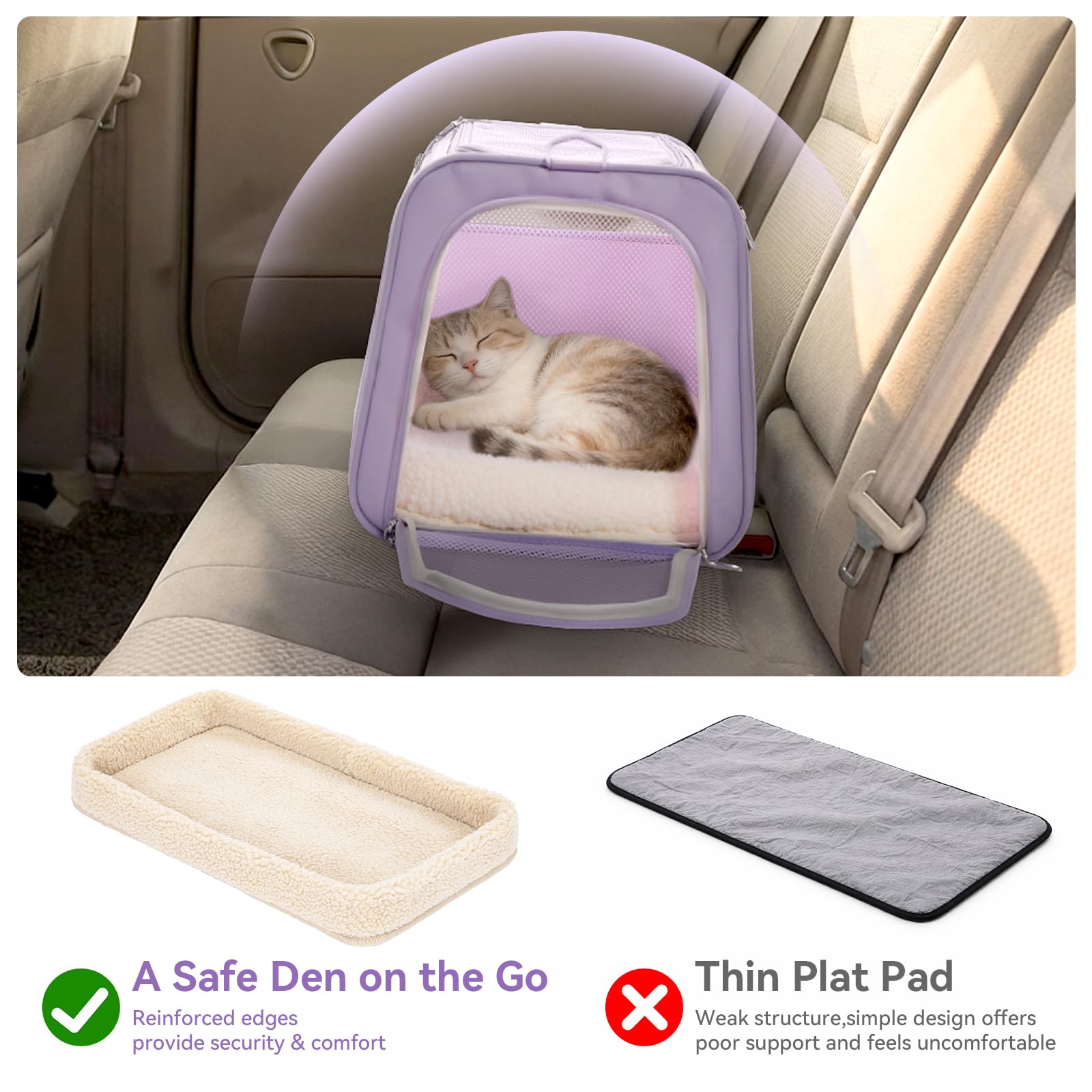 PETSFIT Cat Carrier Soft with Patented Safety Buckles, Safe for Car Travel