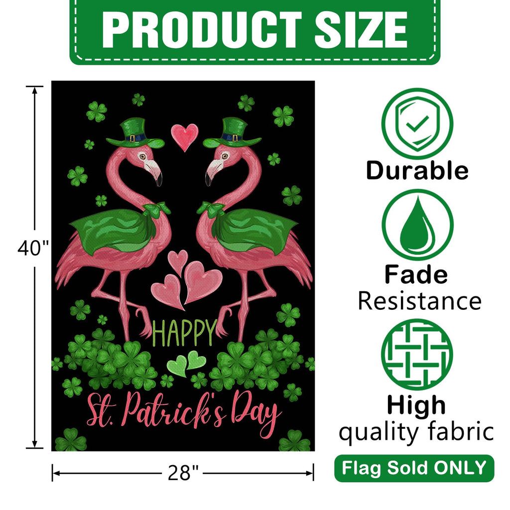 Dyrenson Happy St Patricks Day Flamingo 28 x 40 House Flag Double Sided