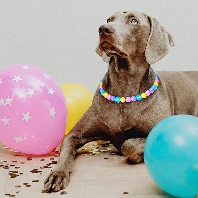 JOGIA Beaded Dog Necklace Collar, Adjustable Jewelry-Inspired Design with Sparkle Beads (Iridescent Pastels, Medium)