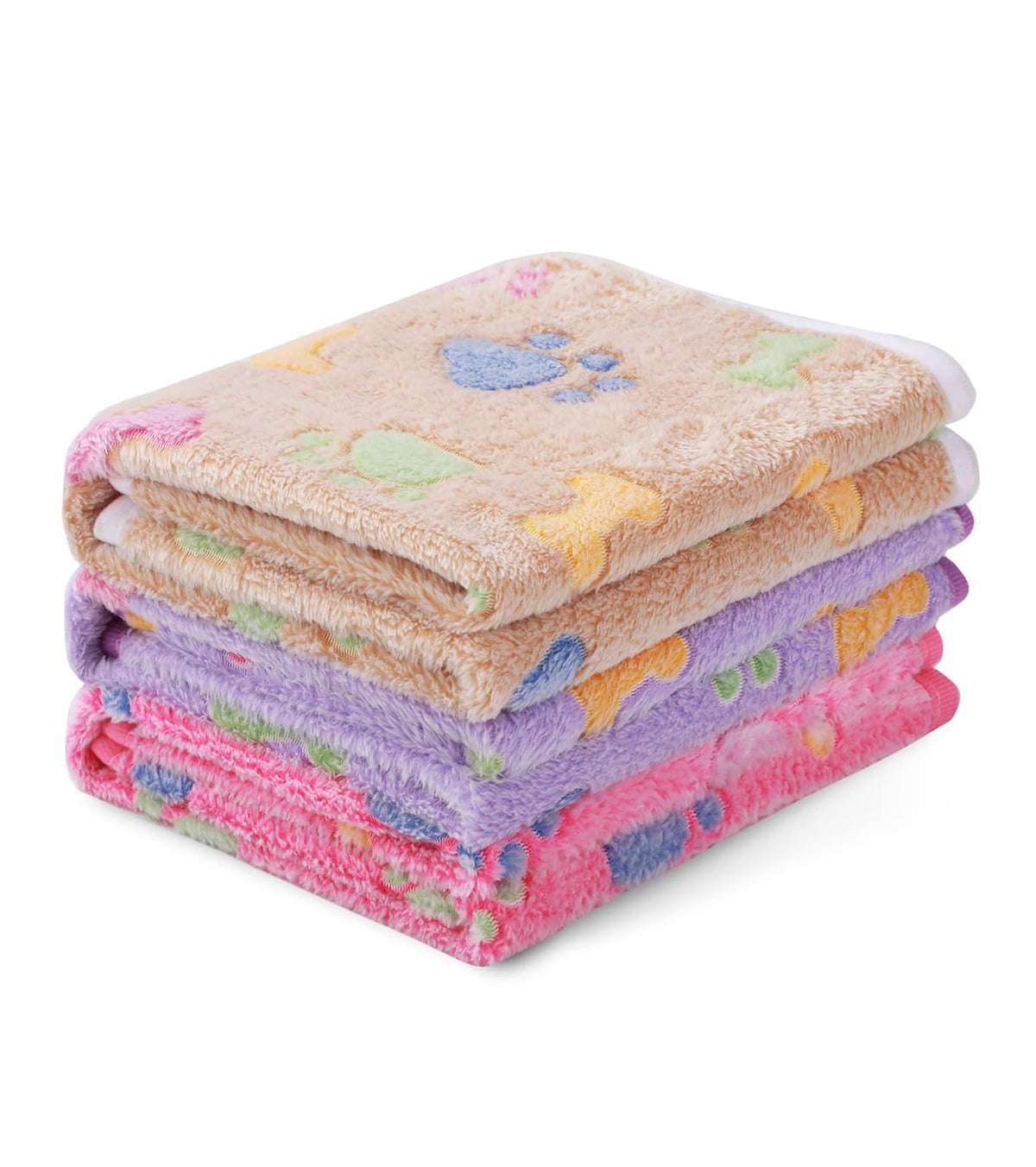 Luciphia 1 Pack 3 Blankets Fluffy Premium Fleece Pet Blanket Flannel Paw Printed Throw for Dog Cat(Medium 30x20'', Grey/Brown/Blue)