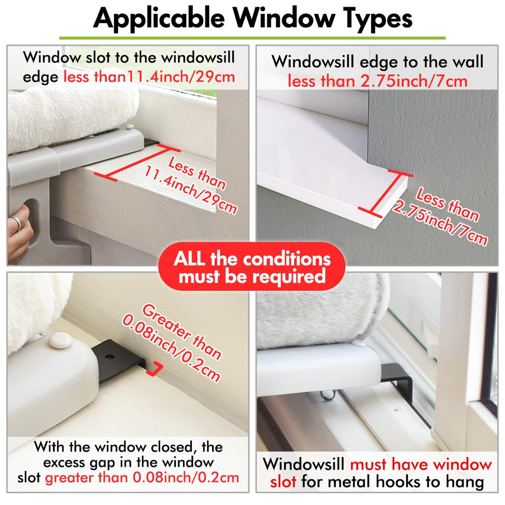 Zoratoo Cat Window Sill Perch with Large Bolster, Easy to Adjust & Assemble Cat Window Seat for Windowsill & Bedside, Pet Hammock Bed for Large Cats and Kittens (White, L)