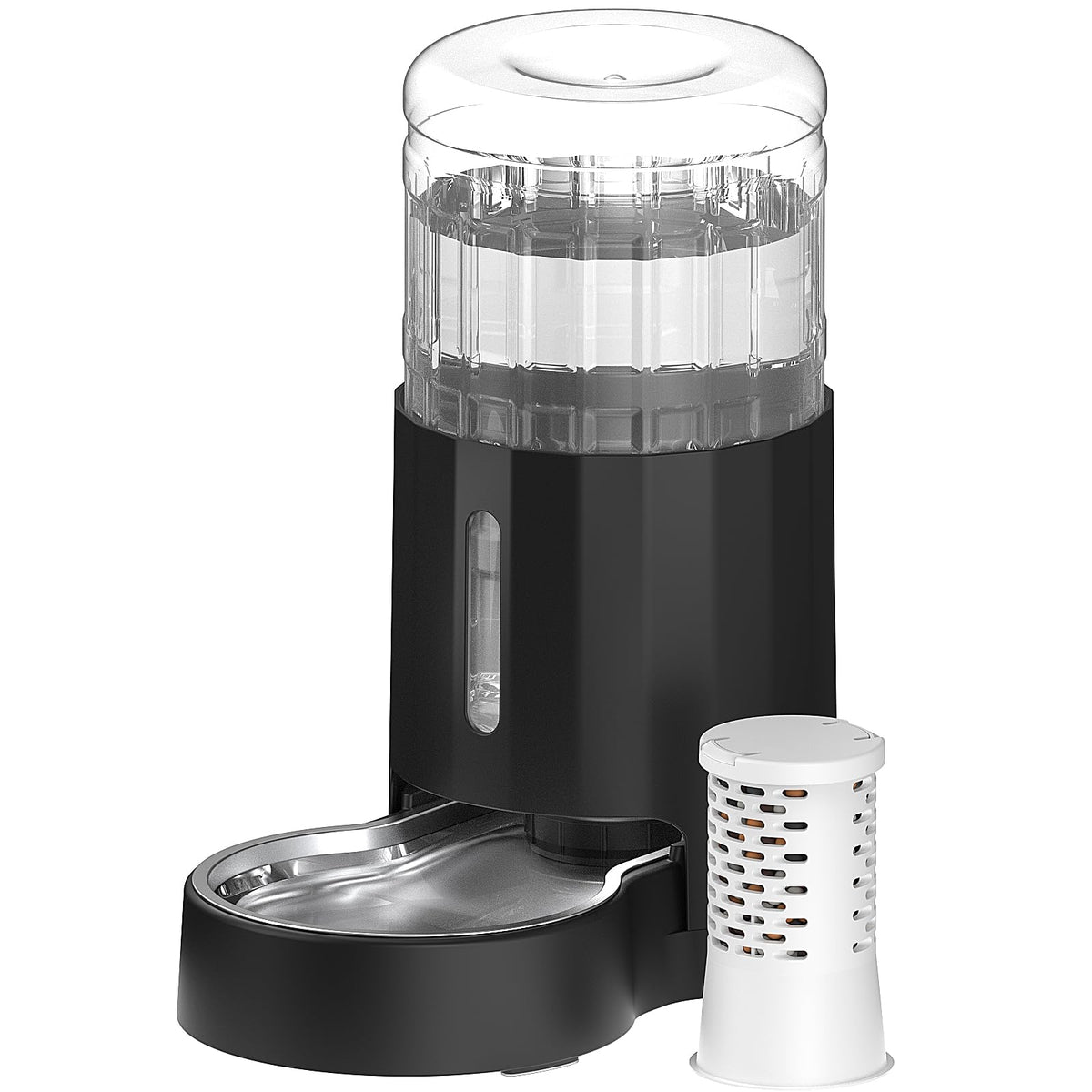 CZPET Automatic 4L/135Oz/1Gal Cat Water Dispenser with Stainless Steel Bowl, Gravity Waterer for Small Medium Dog Puppy Kitten (Black)