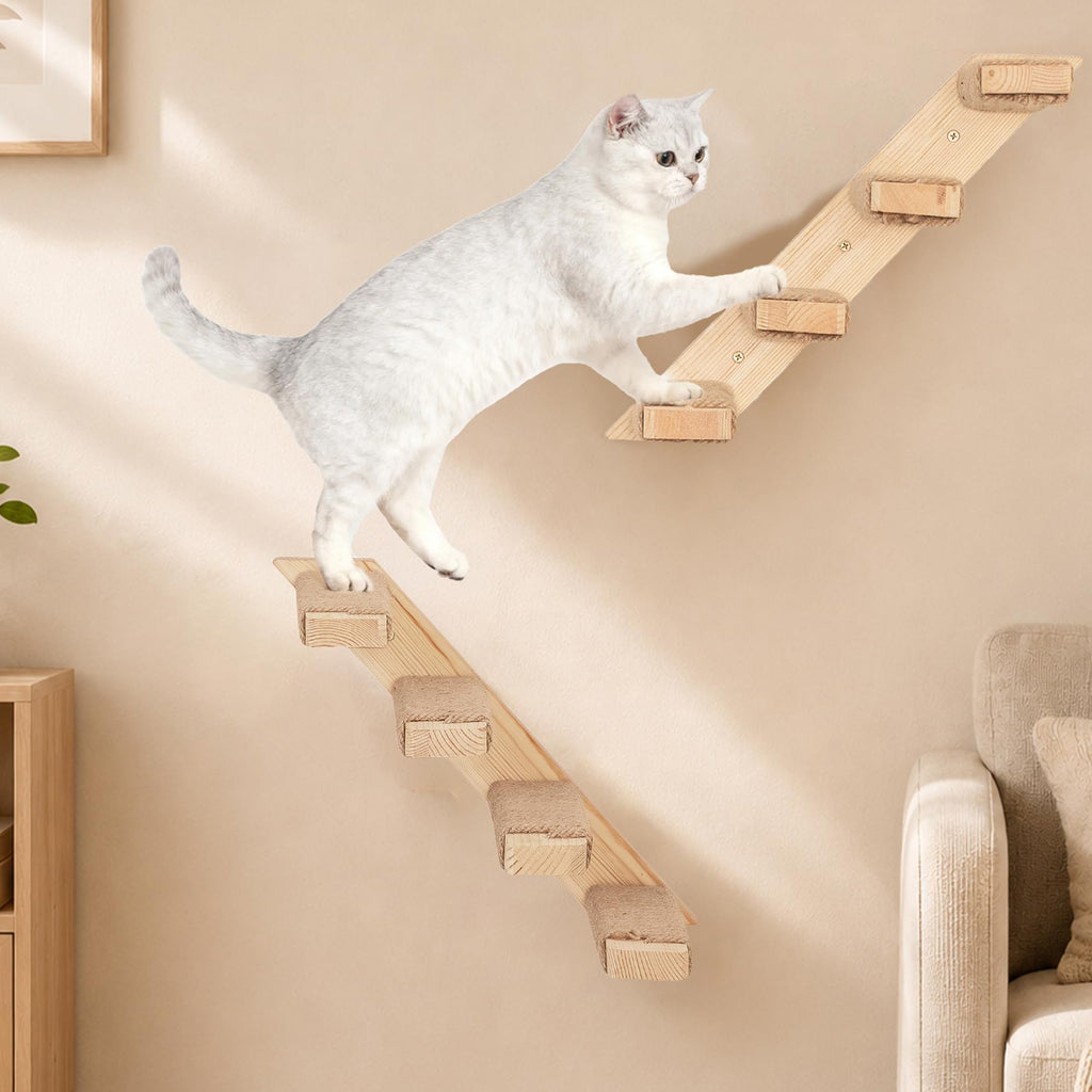 Cat Climbing Stair Shelf, Wall Mounted Reversible Ladder 2PCS 4 Steps