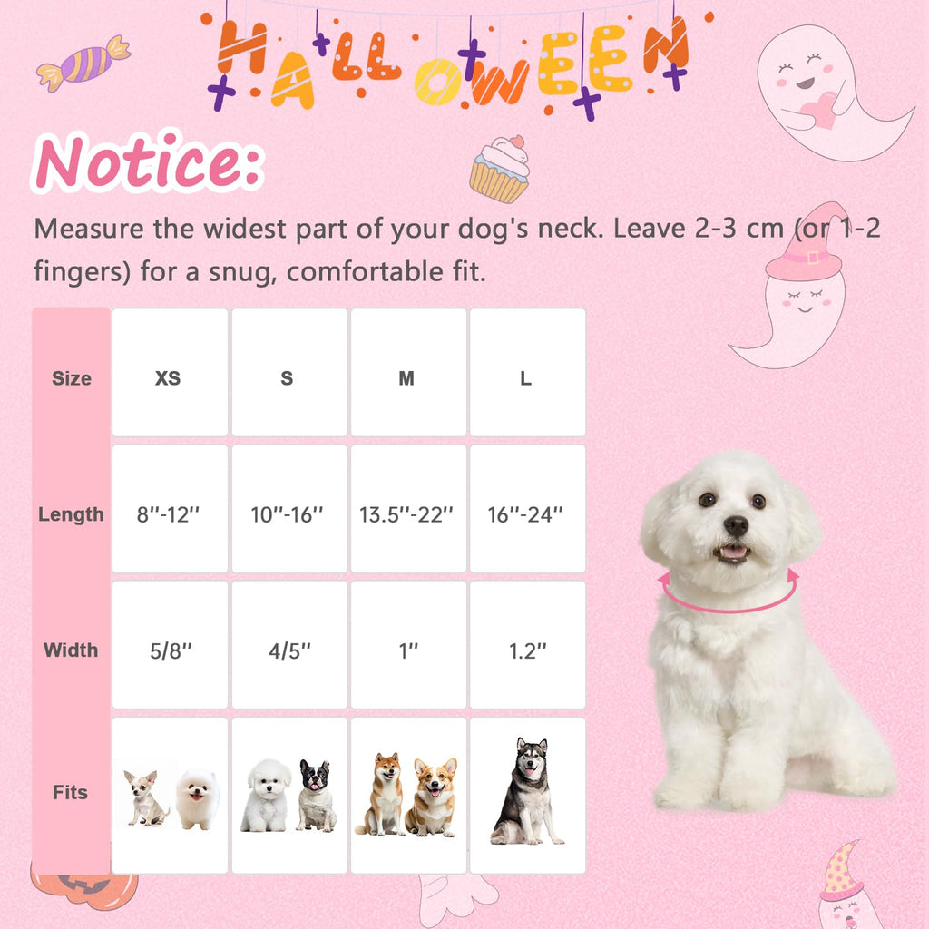 Astdogio Halloween Dog Collar, Fall Dog Collars for Large Dogs, Cute Pink Puppy Collar with Adorable Ghost & Pumpkin Design, Soft Cotton Large Dog Collars Girl Boy Dog Collar-L