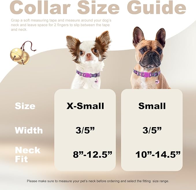 Floral Small Dog Collar with Bell XXS XS Cat Collars for Tiny Dogs