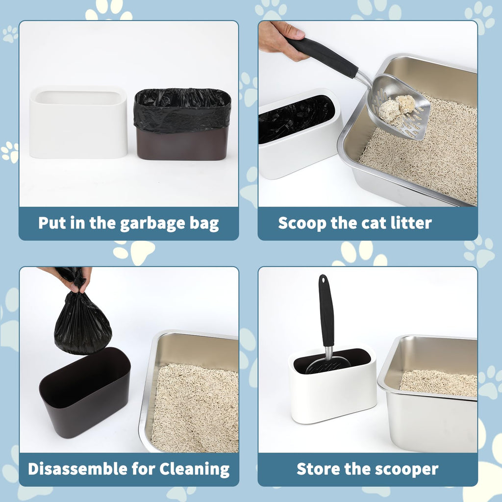 Midollarle Metal Cat Litter Scoop with Holder, Detachable Caddy Set, White