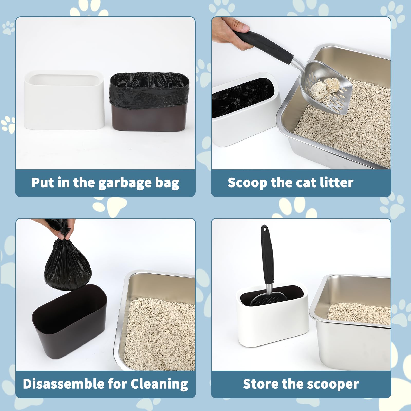 Midollarle Metal Cat Litter Scoop with Holder, Detachable Caddy Set, White