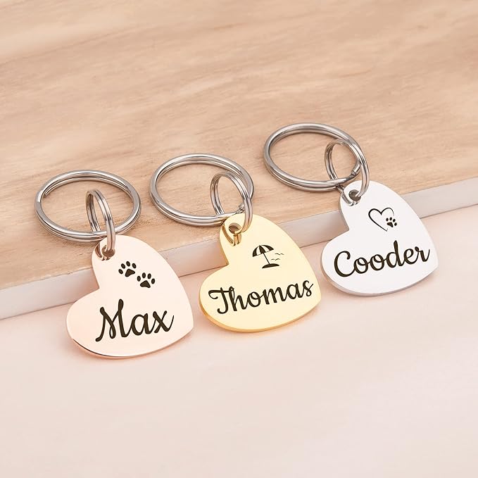 Anavia Small Size Dog Cat ID Tags, Small/XS Personalized Color Plated Stainless Steel Puppy Kitten Name Tags, Customized Engraved Nameplate Pet Collar Tag (Silver, Heart)