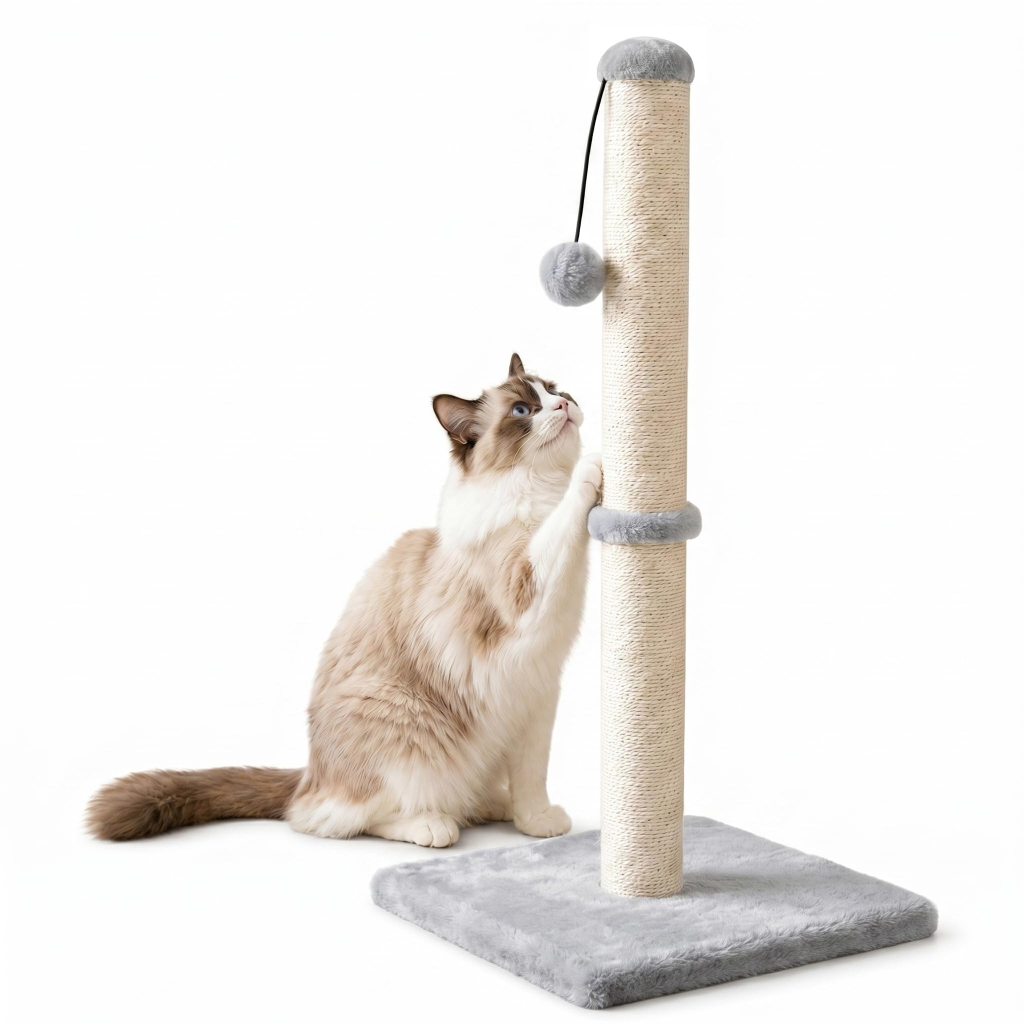 Dimaka 29" Height Tall Cat Scratching Post, Claw Scratcher with Sisal Rope and Covered with Soft Smooth Plush, Vertical Scratch [Full Strectch] for Standard Size Cats(Grey, 29 inches for All Cats)