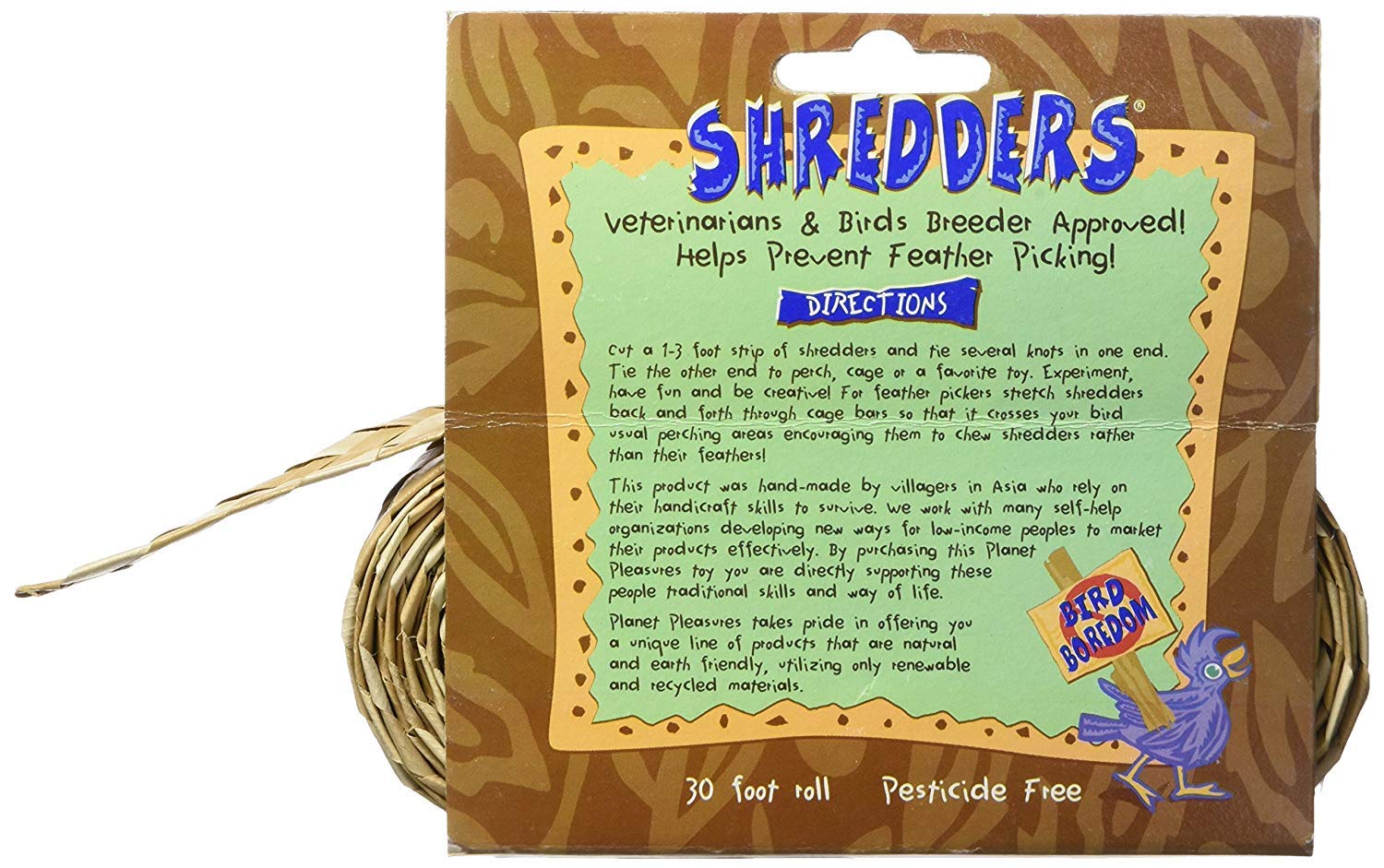 Planet Pleasures Shredders Straight Natural Bird Toy, 1" x 30' Roll