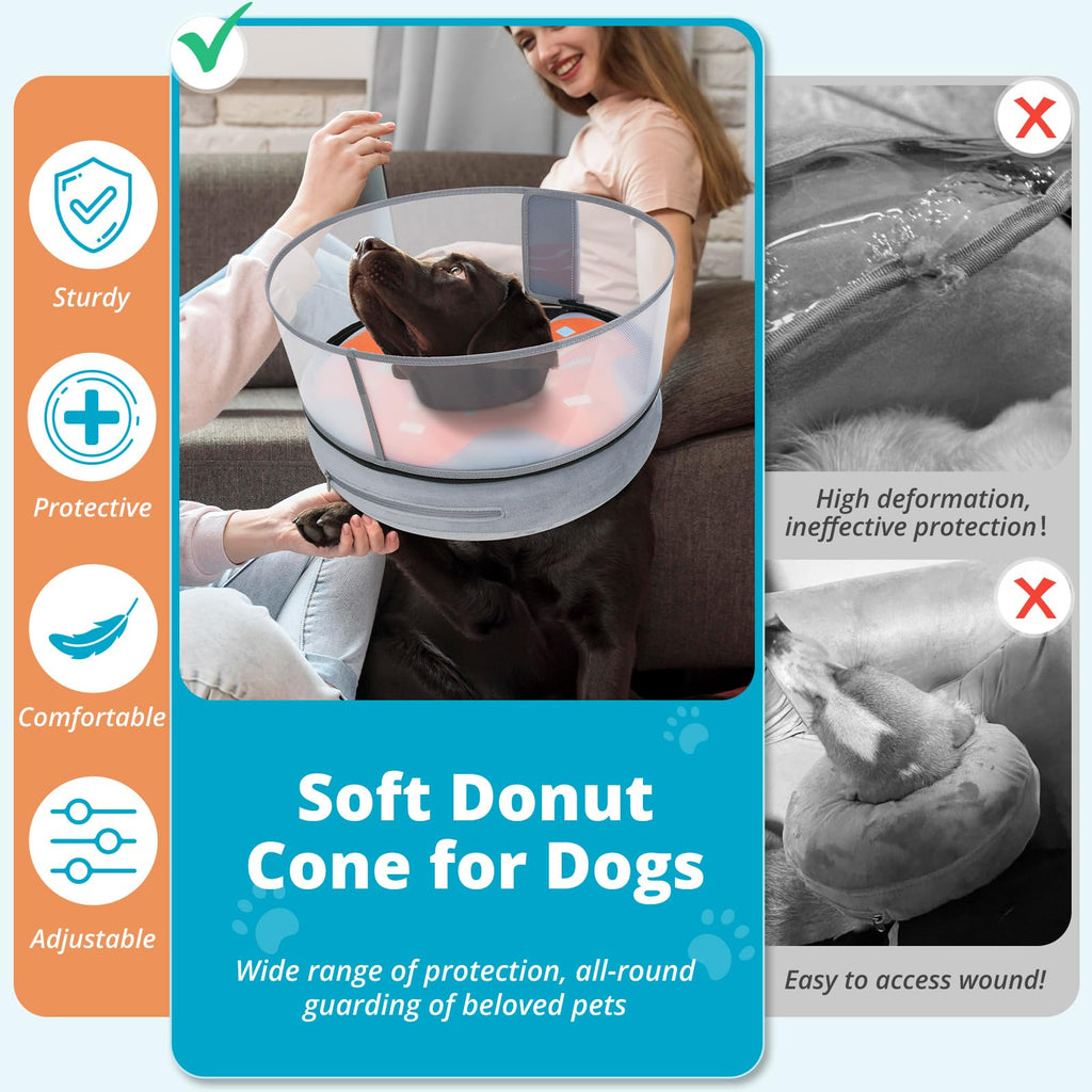 Didopet Inflatable Dog Cone with Anti-Licking Clear Shield, Fits Large Dogs