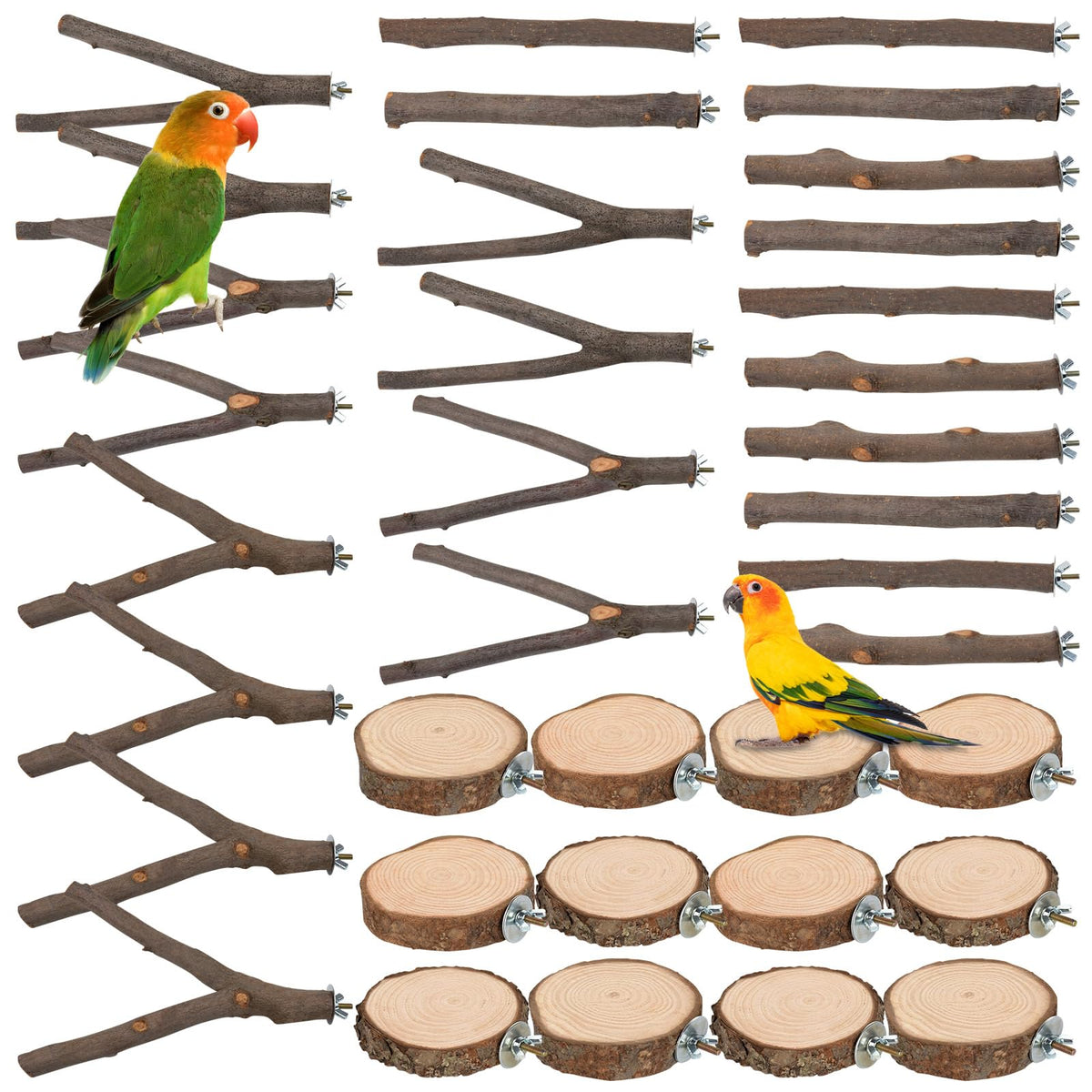 36 PCS Bird Perches Stand Toy, Natural Wood Parrot Perch Stand