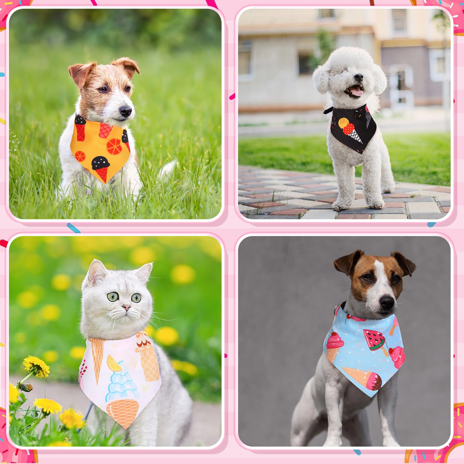 Huhumy 100 Pcs Dog Bandanas Bulk Hawaiian Dog Bandanas Summer 3 Sizes Washable Adjustable Scarf for Beach Small Medium Large Pet Supplies(Donut)