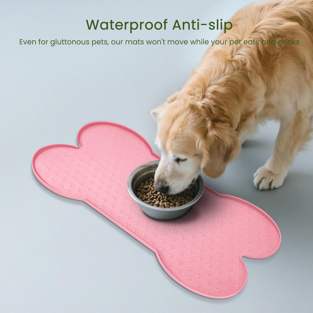 PWTAA Dog Food Mat Anti-Slip Silicone Dog Bowl Mat Thicker Pet Placemat Waterproof Cat Feeder Pad with Raised Edge Puppy Kitten Feeding Mats Suitable Small Medium-Sized Dogs Cats Eating Tray