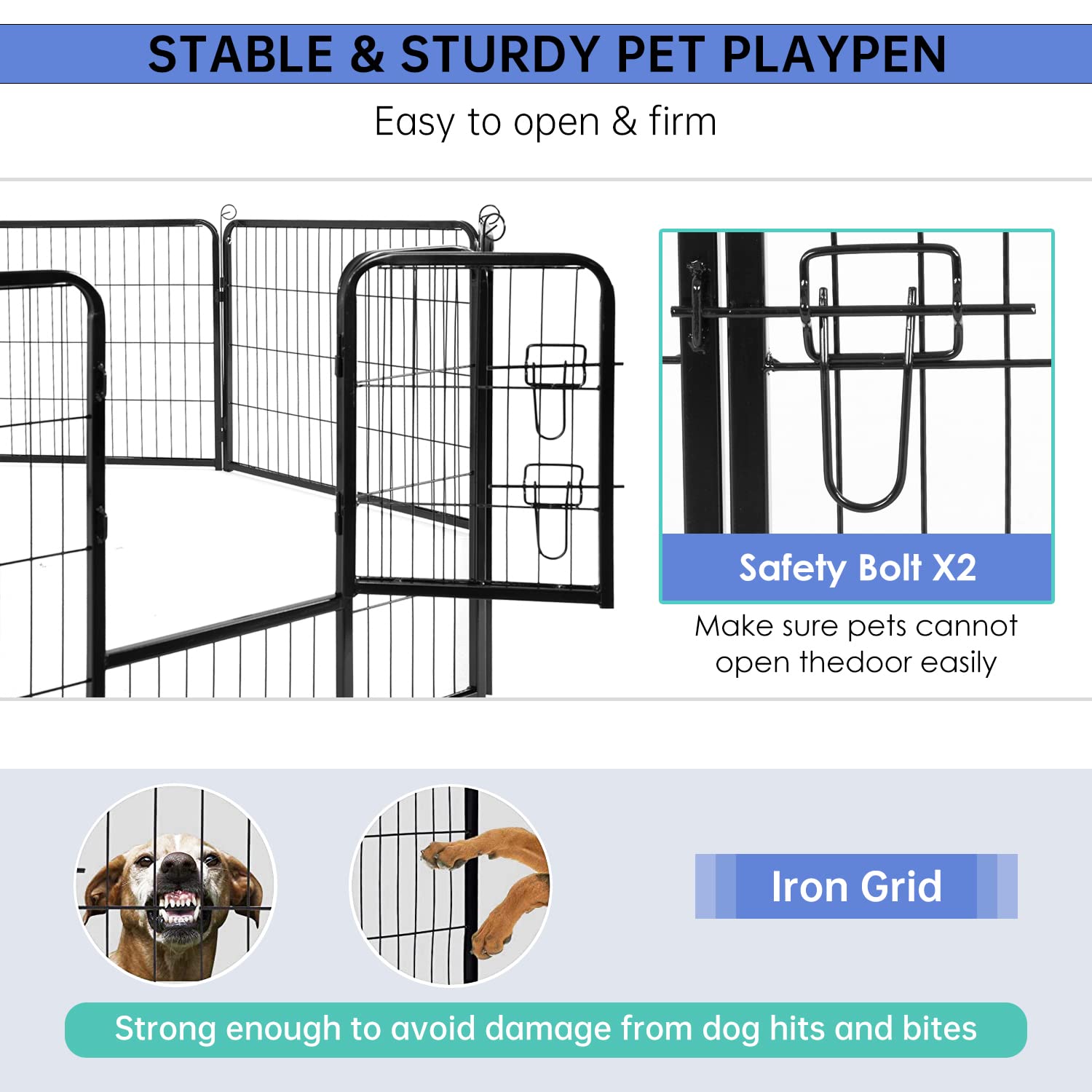 BestPet | Dog Playpen | 32 Inch, 24 Panels | Heavy Duty Metal Pet Exercise Pen | Indoor Outdoor Fence Panels | Rust-Resistant, Removable, Tool-Free Setup | Anti-Skid, Expandable Design