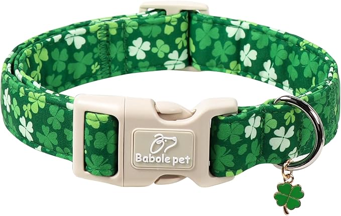 Babole Pet St. Patrick's Day Dog Collar for Small Dogs - Bold Green Lucky Clover Dog Collars, Cute Irish Party Shamrock Puppy Collar, Lightweight Adjustable St. Patricks Day Pet Collars S