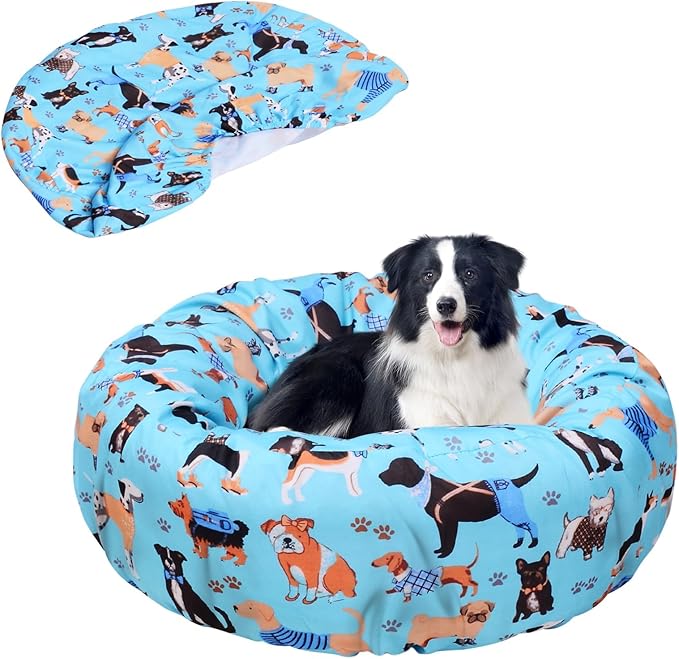 Hoopttay Round Replacement Dog Bed Covers Elastic Edged Washable 30 x 9.8 Inch