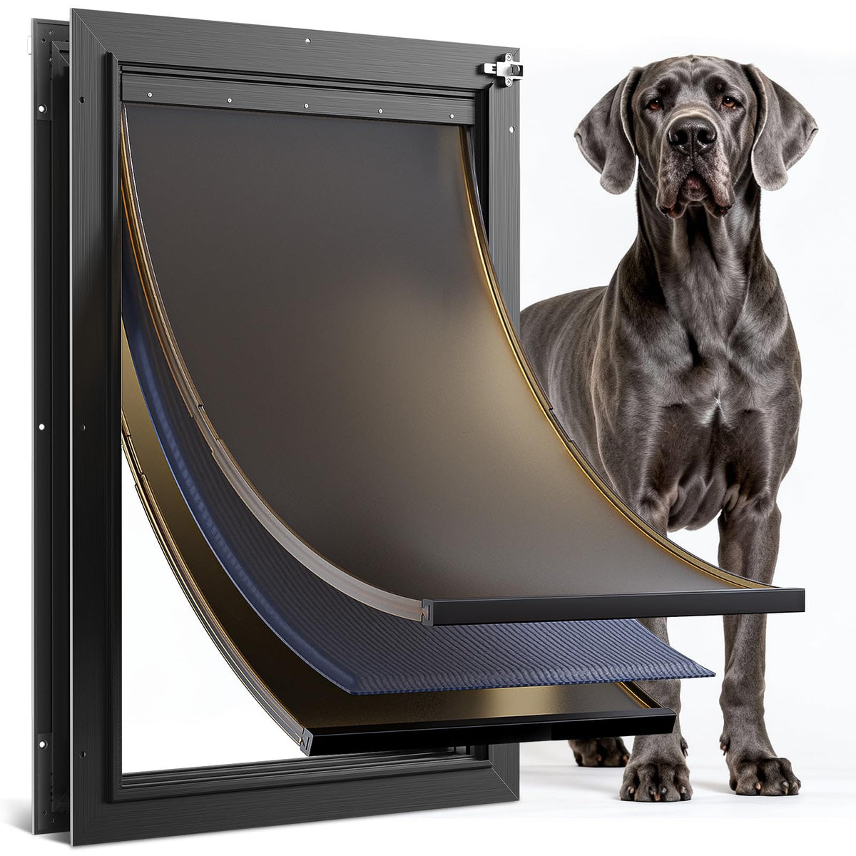 PETCOMING All Aluminum 3 Flaps Insulated Dog Door for Door (Medium)