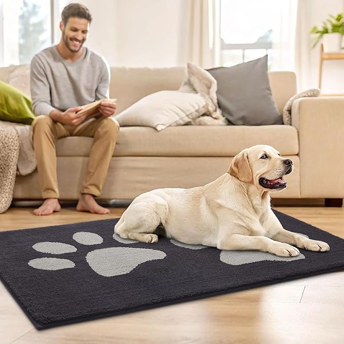 Buganda Dog Door Mat for Muddy Paws, Absorbent Dirt Trapper Washable Indoor Doormats, Non Slip Low-Profile Mud Mat for Dogs, Front Entrance Doormat for Inside Floor (59x35 Inches, Dark Grey)