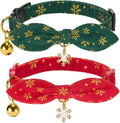 YUDOTE Bunny Ear Christmas Bowtie Cat Collar with Bell 2 Pack Cotton Breakaway Snowflakes Holiday Kitten Collars(Red+Green)