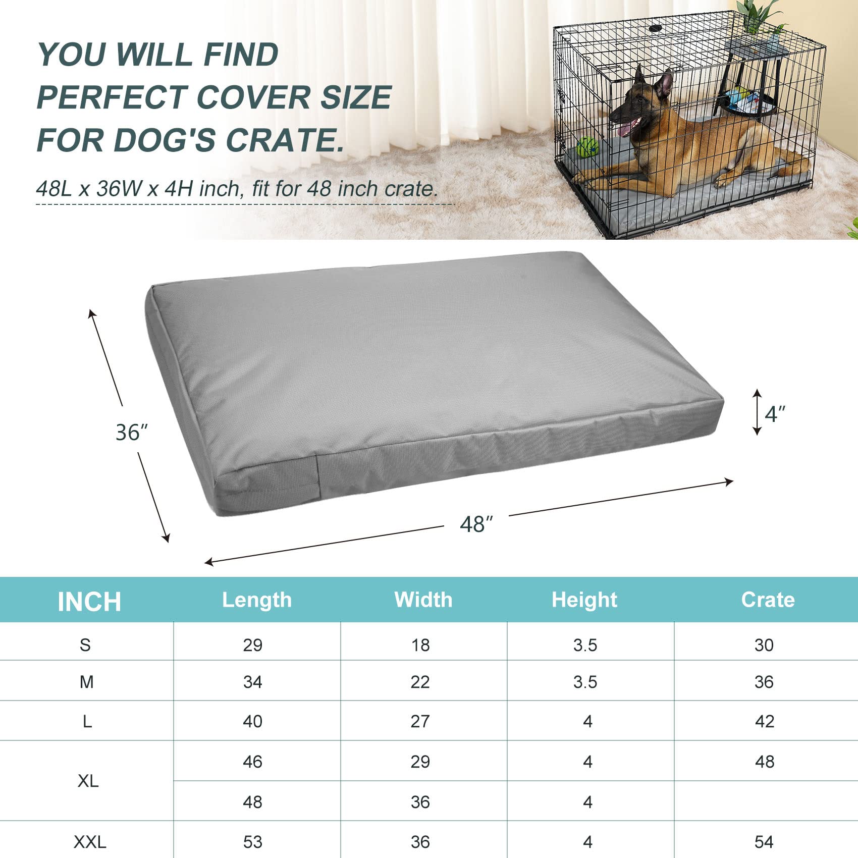Explore Land Waterproof Dog Bed Cover, 48Lx36Wx4H inch, Gray