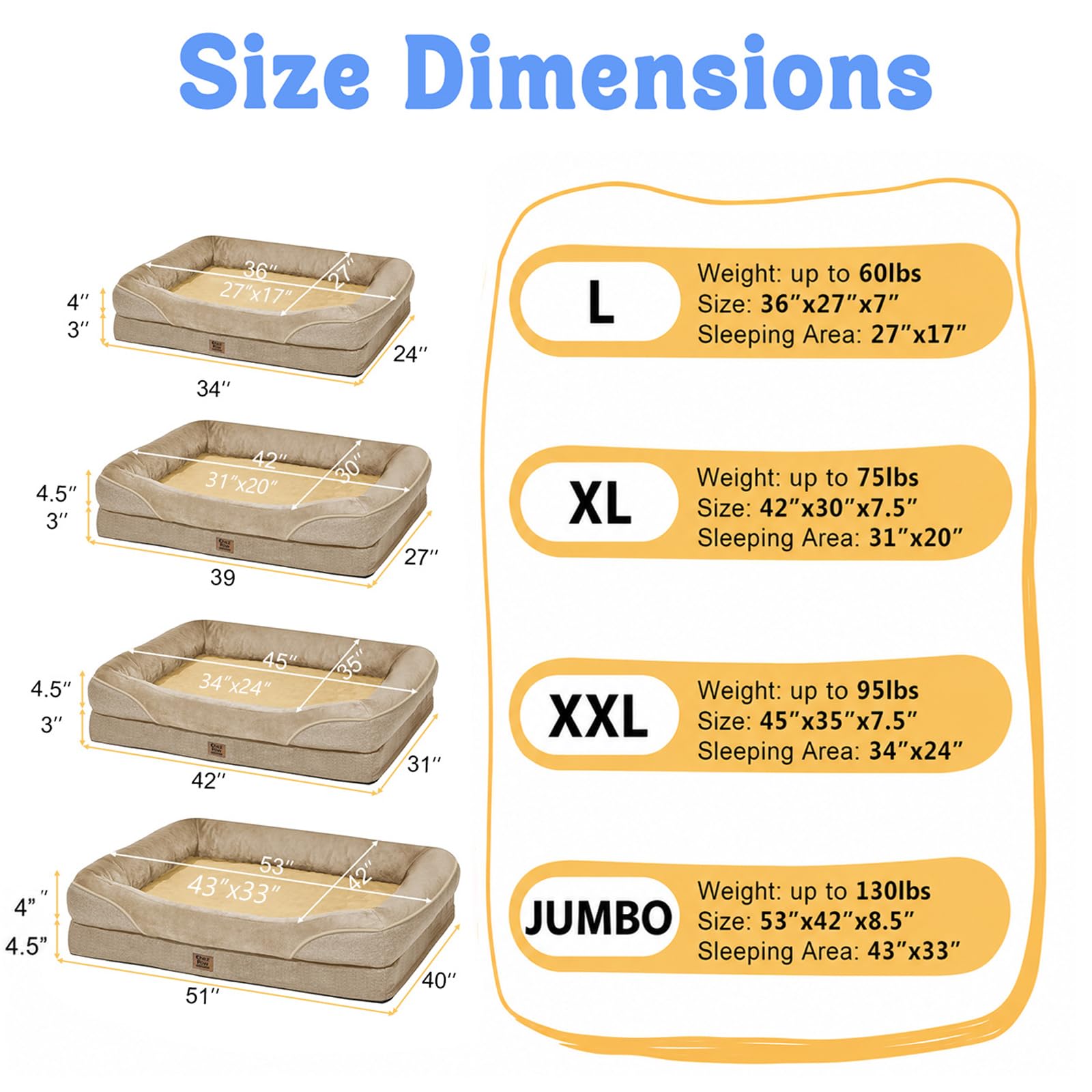 Chez Paw Orthopedic Waterproof Dog Bed for Medium and Large Dogs
